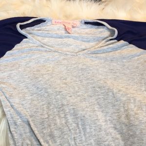 Grey Shirt with Blue Sleeves